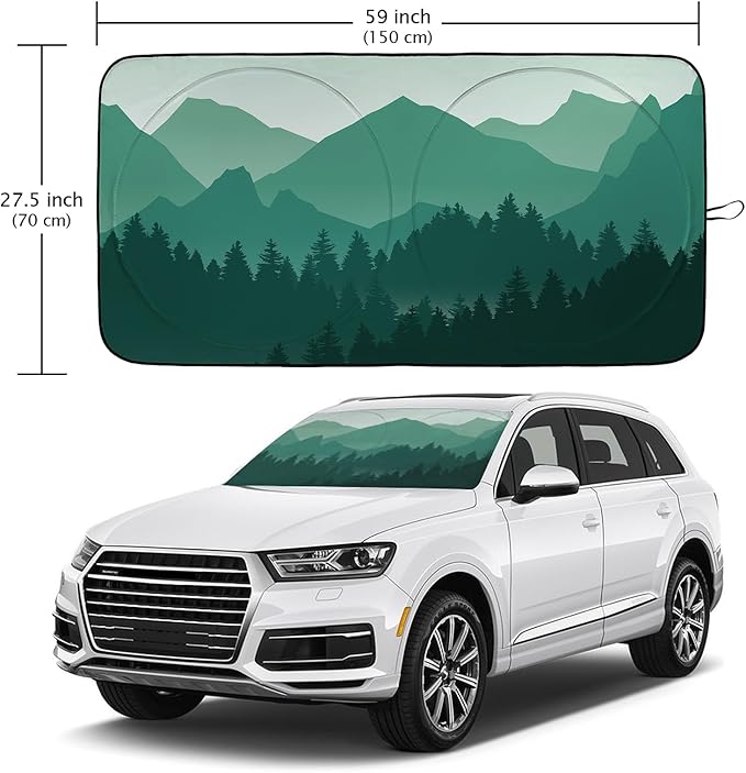 Mountains and Forest Car Windshield Sun Shade Foldable Sunshade Front Window Cover Sun Visor Protector Accessories (59x27.5 inches)