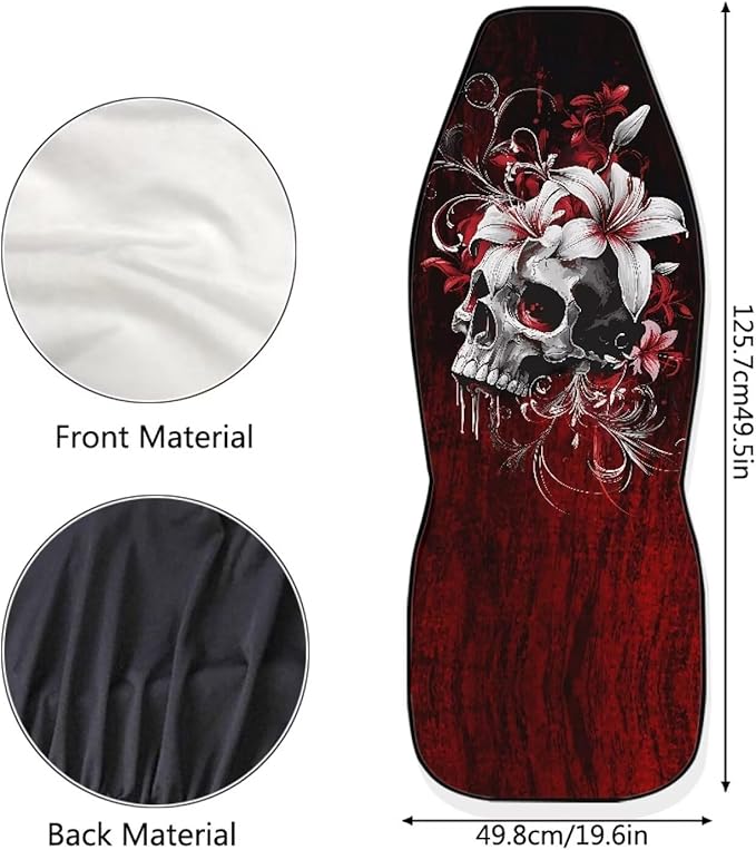 Halloween Skull Car Seat Covers 2 Pcs Car Seat Covers Front Seats Only Breathable Breathable Easy to Install Anti-Slip Back Fabric Universal Fit for Auto Truck Van SUV