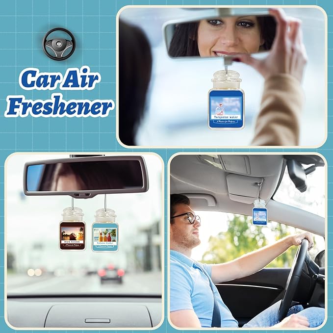 12 Pcs Car Freshener Air Freshener Paper Scented Hanging Car Accessories Fresheners for Interior Decor Bathroom Hanging Ornaments(Bahamas Black Coconut Turquoise Sky)