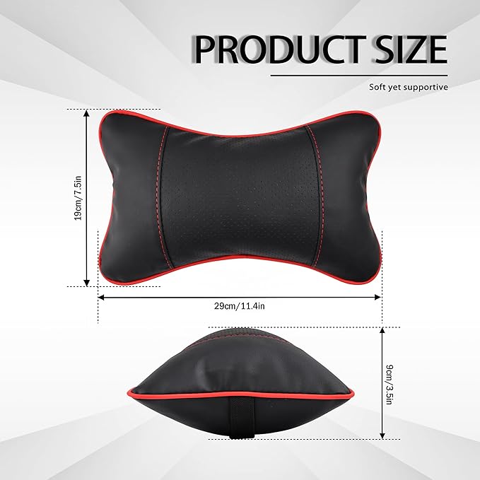 2 Pack Car Neck Pillow Soft Breathable Headrest Pillows for Driving Support, Universal Fit for Most Car Seats Decor Accessories（Black Red）