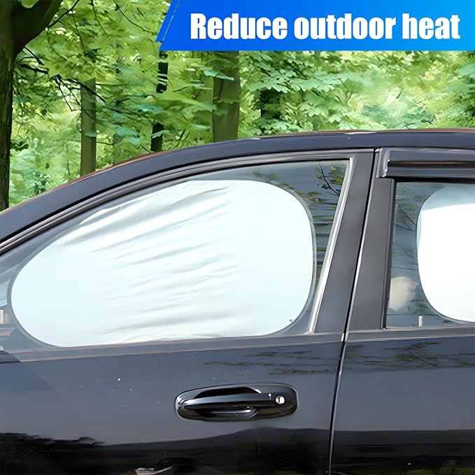 6PCS Reflective Car Windshield Sunshade, Polyester Foldable Car Side Window Sun Cover with Storage Bag, Universal Vehicle Interior Protection Accessories for Heat and UV Rays Shield