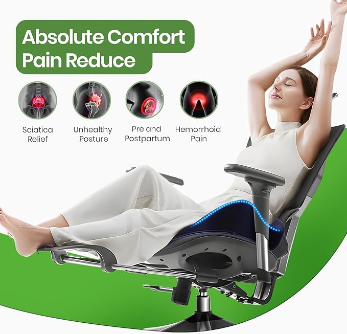 A-Pce Ergonomic Seat Cushion -Large Memory Foam Cushion for Office Chair- Sciatica & Lower Back & Coccyx Pain Relief - Car Seat Cushions for Driving Seat Cushion, Deep Blue
