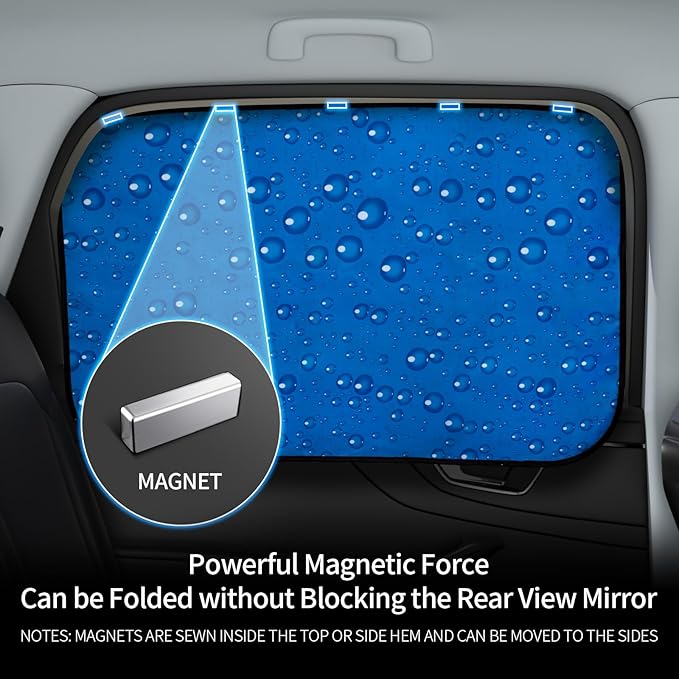 Aokway Magnetic Side Window Sun Shade -100% Block Light Car Window Shades - Car Privacy Curtains Universal Fit for Baby Naps, and Camping with UV Protection (Blue, Rear 2pcs)
