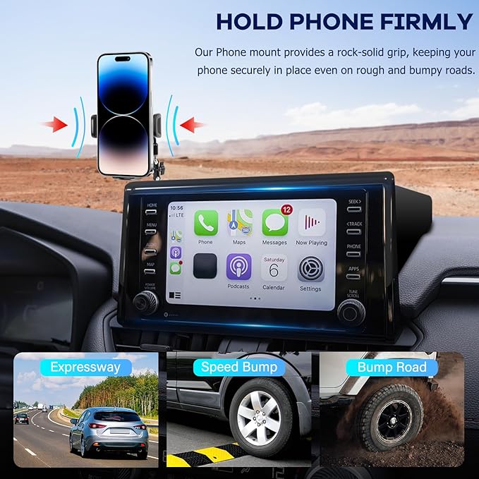 Car Phone Holder Fit for Toyota RAV4 2019-2025 W/Dash Tray Storge Box Organizer, Cell Phone Mount for RAV4 Accessories 7/8 inch Touch Screen 360 Degree Rotation (Not Fit 9/10.5 inch)