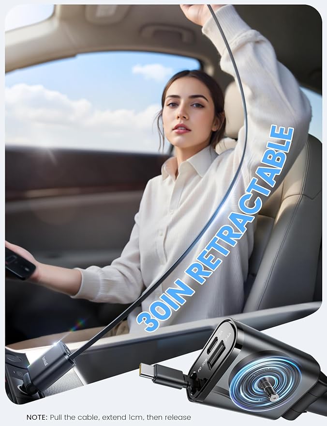Lamicall Car Charger USB C Compatible with iPhone 17 16 15 Fast Charging [Ultra-Compact, 60% Less Space] 57w Type C Retractable Car Charger Fit Samsung Galaxy S25 S24 Ultra Pixel Android - Black