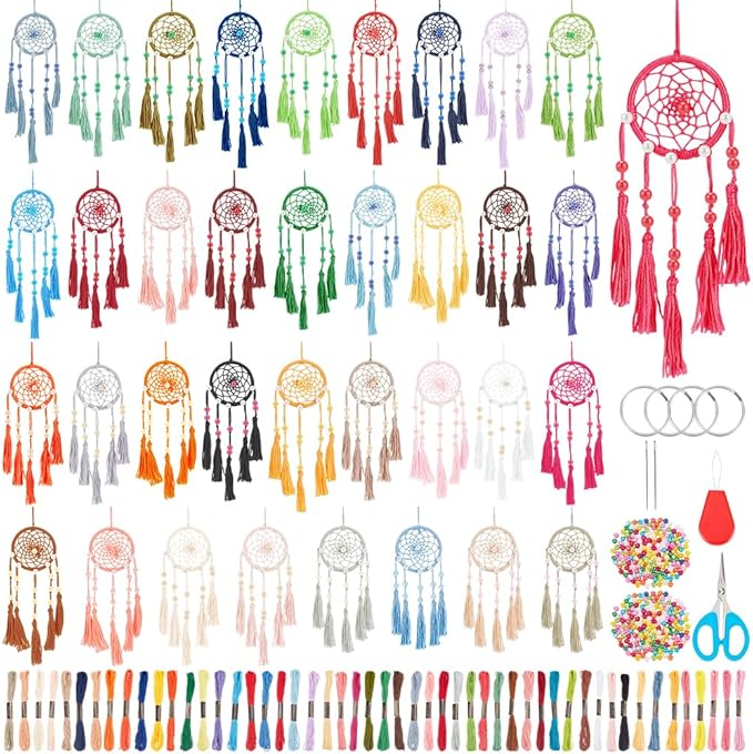 INFUNLY 50 Sets DIY Small Dream Catcher Kits for Beginners Colorful Handmade Boho Dream Catchers Kit DIY Mini Dream Catcher Making Kit for Starters Bedroom Car Mirror Bag Decoration Craft Gift
