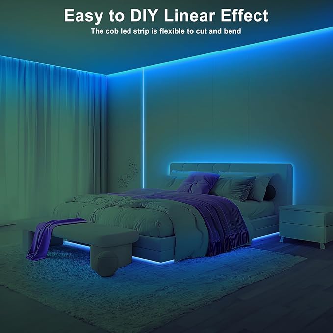 Tatazone 32.8ft Ice Blue COB Led Strip Lights with RF Remote, Dimmable Bright Adhesive Indoor Led COB Light Strip for Cabinet, Painting, Room, Bed