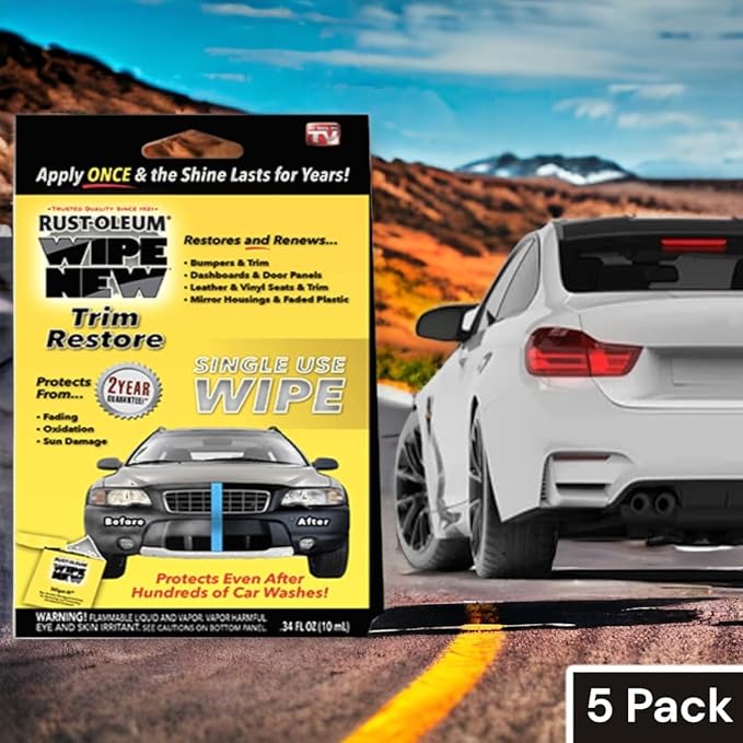 Wipe New Dashboard Bumper Car Interior Exterior and Auto Plastic Trim Restorer- Pack of 5