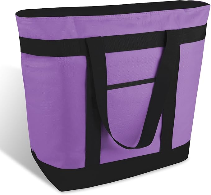 mosago Insulated Grocery Tote Bags, Large Reusable Cooler Bags with Zipper, Leakproof Thermal Shopping Bags for Food Delivery, Beach, Travel, Uber Eats & Picnic, Collapsible Personalized, Purple