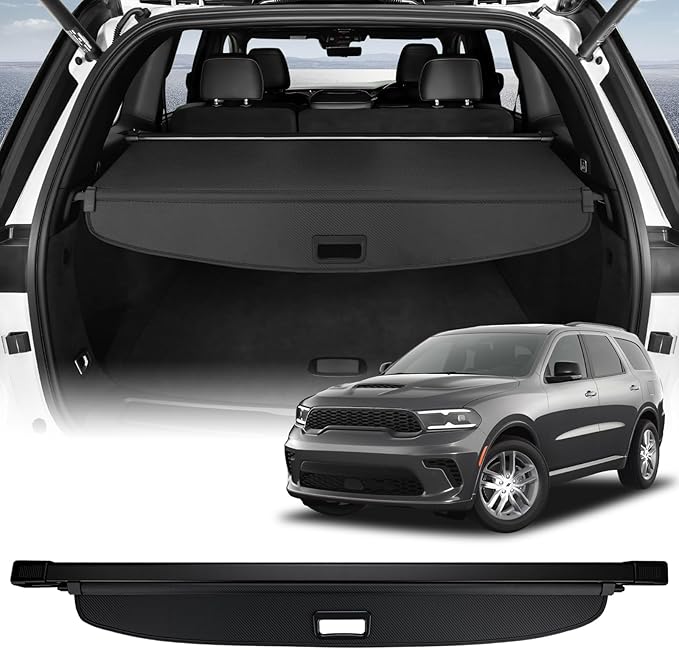 Falafa Cargo Cover for 2011-2025 Dodge Durango with Carbon Fiber Texture Ends, Trunk Cargo Cover Retractable Trunk Shade Shield Rear Security Cover for Dodge Durango Accessories
