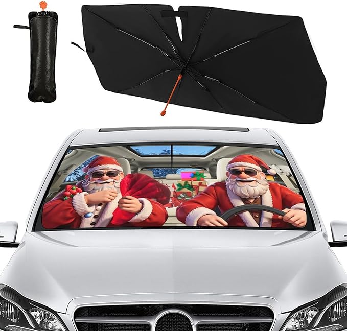 Socira Christmas Car Windshield Sunshade Umbrella Foldable Visor Umbrella Sun Shade Cover Sunshade Front Window Cover Car Accessories Blocks Uv Rays (57" X 30")