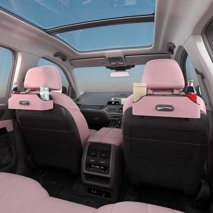 Car Rear Backseat Extra Multifunctional Drink Cup Holder Organizers with Tissue Storage Box Organizer & Hooks for Car Seat Back. Pink