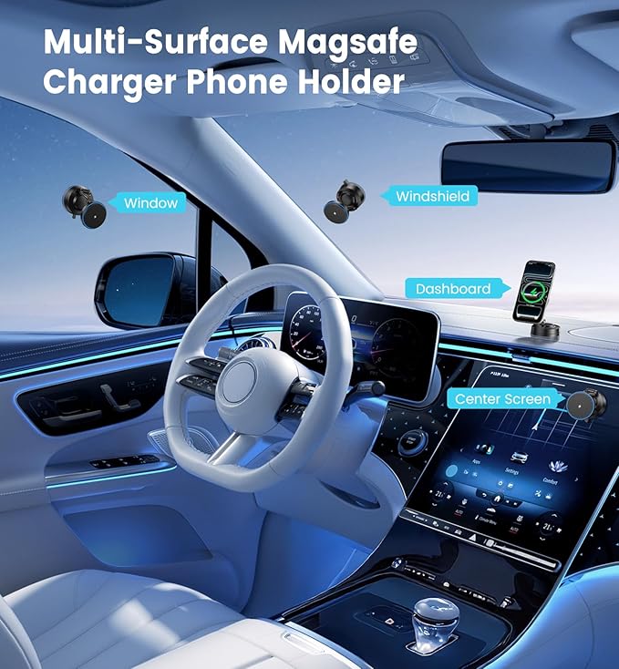 OANDYS for MagSafe Car Mount Charger 15W Fast Wireless Charging Magnetic Car Phone Holder, 82+LBS Strongest Suction, 3200gf Strongest Magnetic,360°Rotatable Stand for iPhone 17-12 Pro Max Plus Air