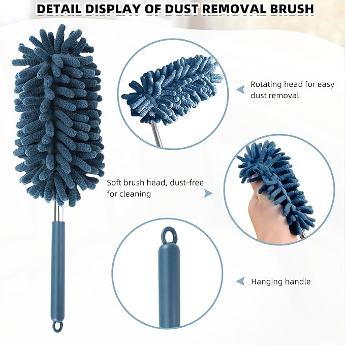 2Pcs Car Interior Duster with Extension Pole Soft Dash Vent Dusting Detailing Wash Brushes with Long Handle Duster Cleaner Tool New Car Must Haves for Cleaning Supplies (Blue)
