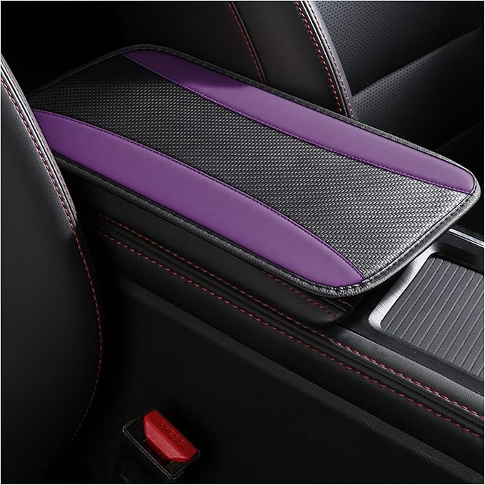 Stylish Car Center Console Cover,PU Leather Car Armrest Cover Prevent Scratches on Center Console,Universal Car Armrest Cushion Car Accessories Interior for Car SUV Truck (Purple)