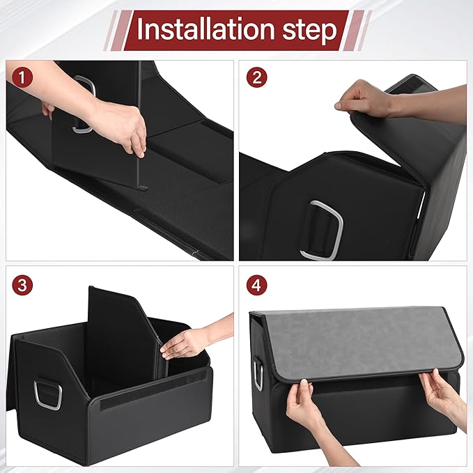 JEYODA Suede Leather Trunk Organizer, Large Capacity Soft Car Organizers and Storage,foldable,with lip, for Car SUV/Jeep/Sedan/Home/Camping (Grey,Small)