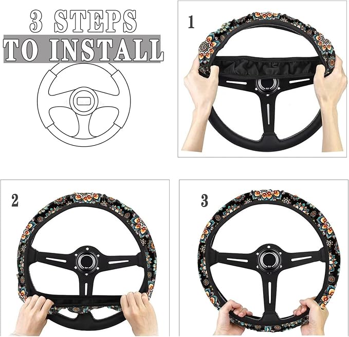 AFPANQZ Bohemia Flower Steering Wheel Covers 14-15" inch Universal Fit Most Car Sedans SUVs Comfort Grip Comfortable Handmade Breathable Steering Wheel Protector