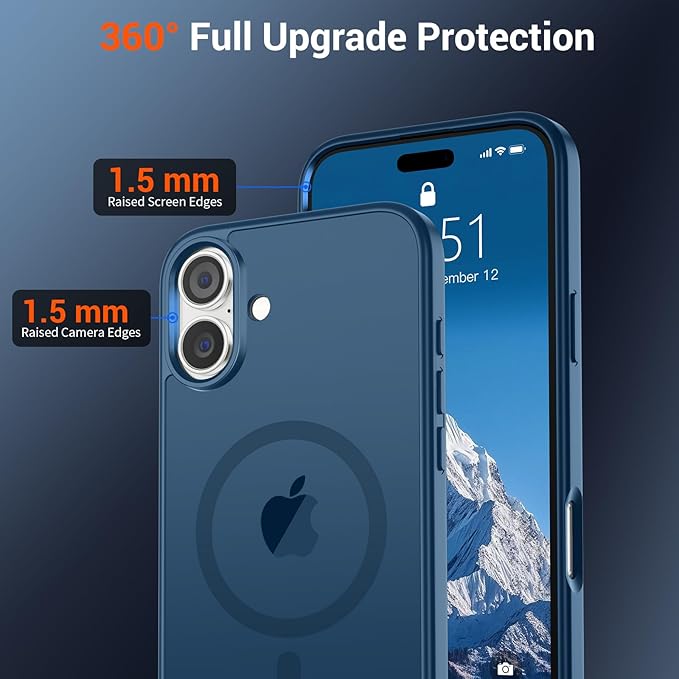 SUPFINE Magnetic for iPhone 16 Case with Screen Protector (Compatible with MagSafe) (Military Grade Drop Protection) Translucent Matte Shockproof with Anti-Fingerprint Phone Case,Deep Blue