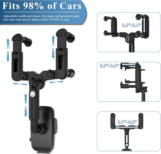 Phone Mount for Car, Rear View Mirror Phone Holder, Rotatable and Retractable Car Phone Holder Mount Rearview Mirror Phone Holder for Car Compatible with iPhone Samsung Cell Phones (Pink)
