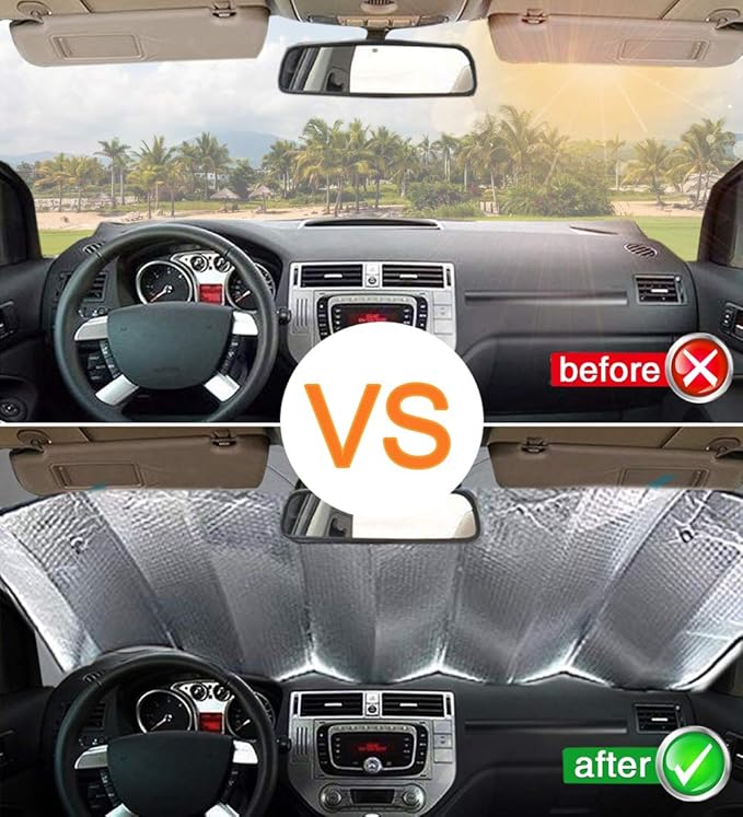 Big Ant Windshield Sun Shade + Bonus Car Window Shade, Car Sun Shade Keeps Vehicle Cool-UV Ray Protector Front Windshield Sunshade Fit for Most Cars SUV Trucks Minivans(55.1 x 27.5 inches)