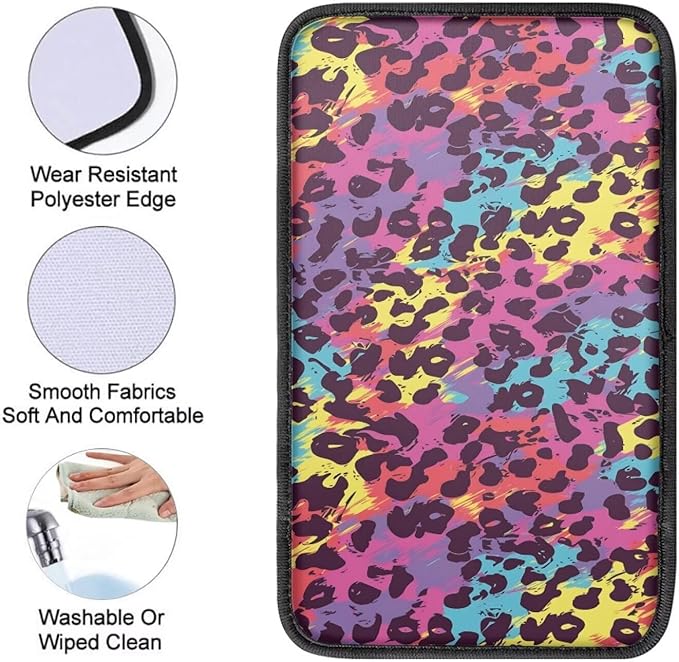 Dreaweet Rainbow Leopard Print Center Console Cover Car Accessories Interior Universal Middle Console Covers for SUV Truck Universal Fit Scratch & Wear Resistant Car Armrest Storage Box Mat Protector