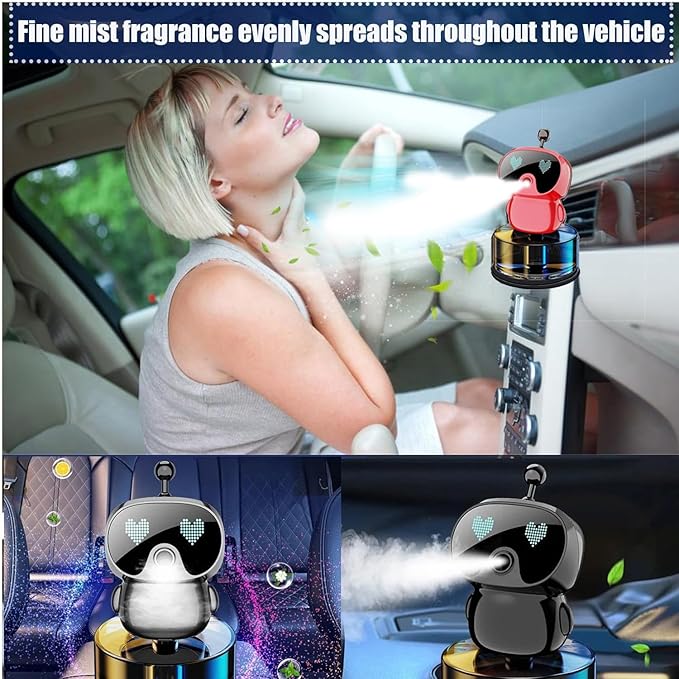 Robot Intelligent Aromatherapy Machine, Smart Cute Robot Car Air Freshener, Fine Spray/Fillable/Four-Gear Adjustment/Vibration Sensing/On-Off/Large Capacity Long-Lasting Fragrance/V1 (Red, Hilton)