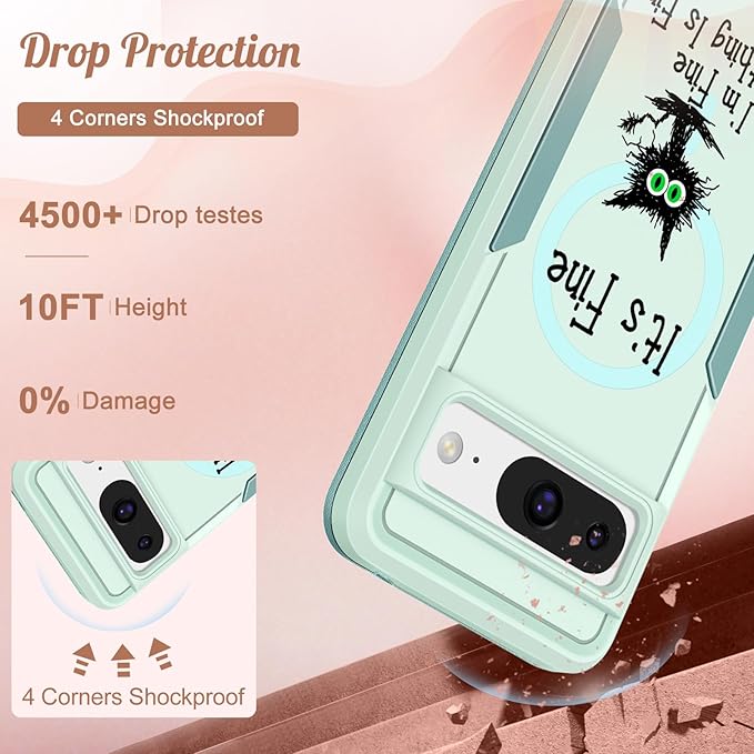 for Google Pixel 8 Case 6.2 Inch - Compatible with MagSafe Women Girls Cute Magnetic Protective Cover Cool Kawaii Girly Cat Heavy Duty Shockproof Design for Google Pixel 8 Phone Cases