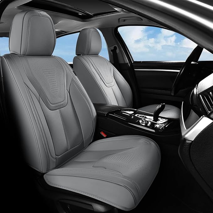 FLORICH Car Seat Covers Front Seats, Luxury Waterproof Faux Leather Seat Covers Cushion, Car Seat Protectors Universal Fit for Most 5 Seats Vehicles - Gray