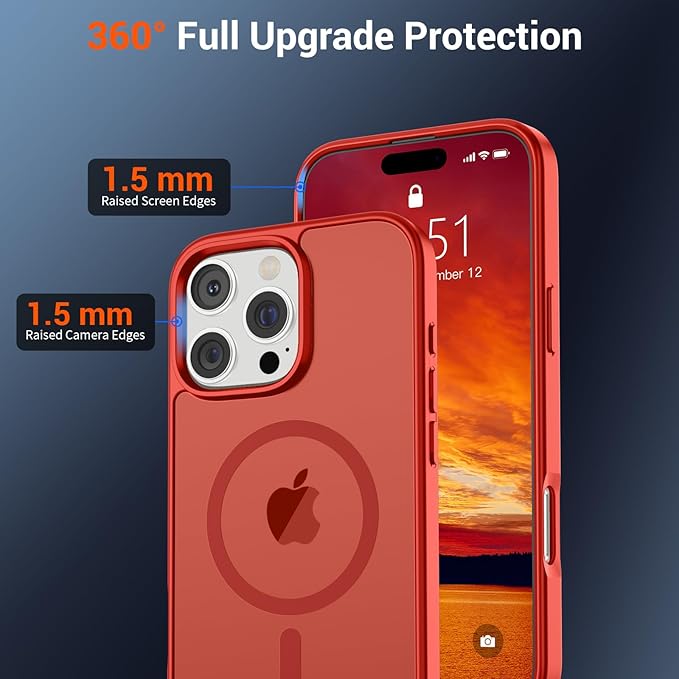 SUPFINE Magnetic for iPhone 16 Pro Max Case (Compatible with MagSafe) (Military Grade Drop Protection) Slim Translucent Matte Shockproof with Anti-Fingerprint Phone Case,Red