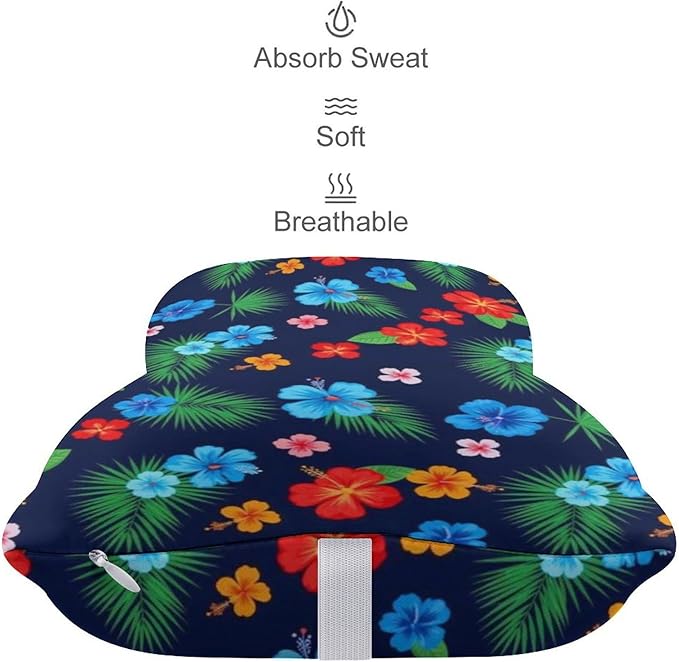 Office Neck Pillow, Compatible with Hawaiian Colorful Hibiscus Flowers Tropical Palm Tree Leaves Head Chin Supporting Cushion for Sleeping, Nap, Rest, Memory Foam Airplane Pillow Car Pillow