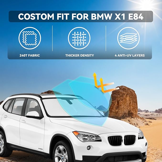 for BMW X1 E84 2011-2015 Windshield Sun Shade - 4 Layers Car Sunshades for Front Windows Shade Cover Custom Fit X1 E84 Sun Visor 250T Retractable Shade Blocks UV Rays Car Accessories