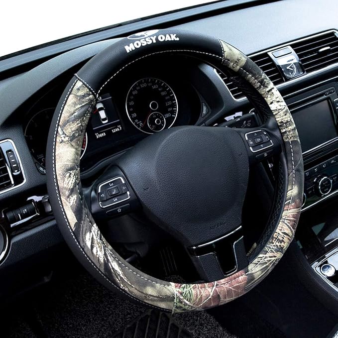 Mossy Oak Camo Steering Wheel Cover, Universal 15 inch - Made with Premium PVC Leather and Cotton Fabric - Official Licensed Product