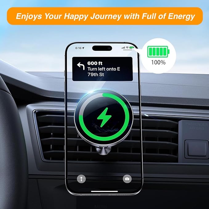 Magnetic Wireless Charging Phone Holder Mount with 17mm Ball Socket for MagSafe, [Heavy-Duty] Magnetic Ball Mount Fits 17mm/0.67inch Ball Car Phone Holder for iPhone 17/16/15/14/13/12 Series