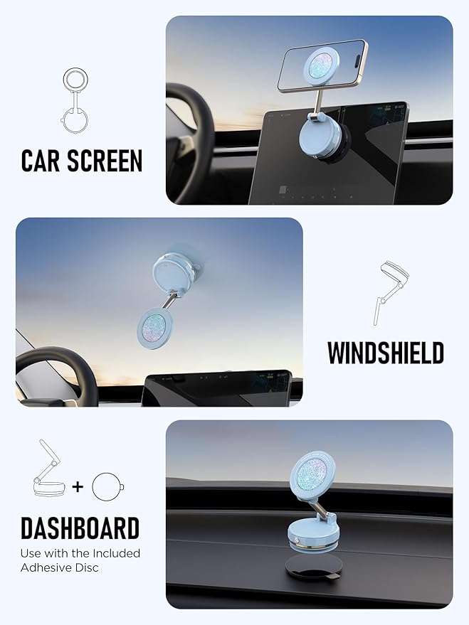 Upgraded Vacuum Magnetic Car Phone Holder for MagSafe[108+LBS Strongest Suction & 3000gf Strongest Magnetic],360° Adjustable Suction Cup Phone Mount for Car,Gym,Mirror,Men Women-Blue