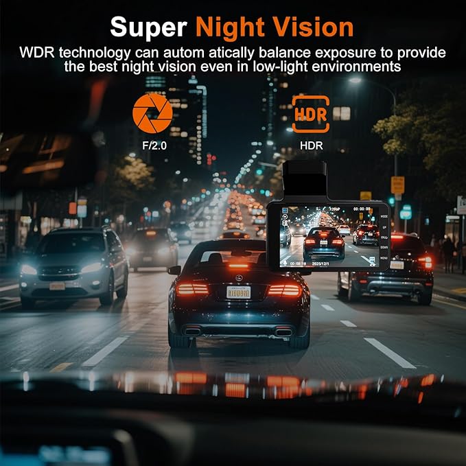1080p HD Dash Cam, 4-inch Car Dash Cam with Super Night Vision, 170° Wide Angle, Loop Video Motion Detection