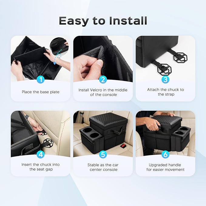 Foldable Bench Seat Center Console, Car Armrest Organizer Box with 2 Large Cup Holders & Massive Storage, Universal Portable Trunk Console Arm Rest for Car/Truck/Van/SUV Rear Organizers Back Seat