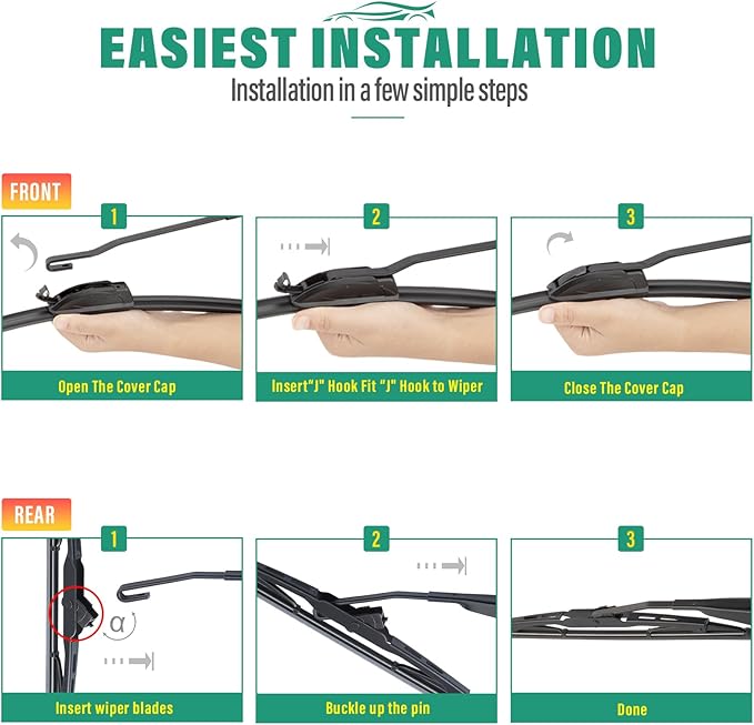 22" 22" 13" Windshield Wiper Blades Replacement for Chevy Chevrolet Tahoe Suburban 2015-2020,Chrysler Pacifica 2004-2008,Cadillac Escalade ESV EXT Premium All Weather Front Rear Wipers Set(Pack of 3)