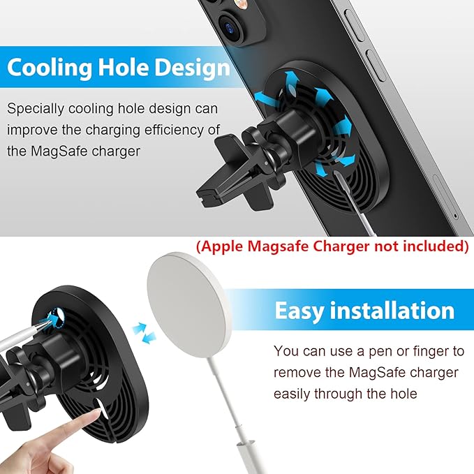 KALAPOP Car Vent Holder for Apple MagSafe Charger Compatible with iPhone 14/14 Plus/14 Pro/14 Pro Max and iPhone 13/12 Series(Charger not Included)
