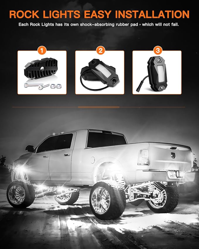 Rock Lights,LEDMIRCY R2 Pure White LED Rock Lights Kit 16PCS with Toggle Switch Wiring Harness Ultra Bright for UTV Trucks ATV Underglow Light Trail Rig Under Body High Power Waterproof
