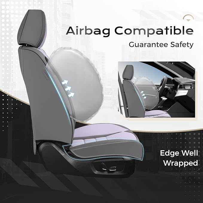 Coverado Car Seat Covers Full Set, Nappa Leather Seat Covers for Cars, Car Seat Protector Car Seat Cushion, Front and Back Seat Protectors Cushions Universal Fit for Most Cars Vehicles(Gray&Purple)