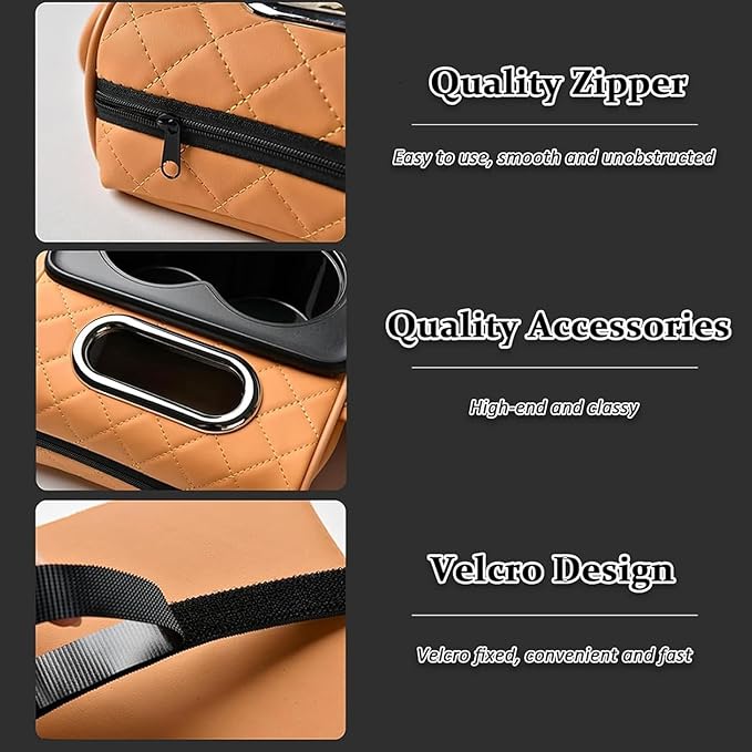 Car Center Console Cover for Hyundai Tucson 2021-2024, Leather Armrest Cushion Protector Pad with Tissue Box Holder Storage Pockets Cup Holder Phone Slot, F/Coffee