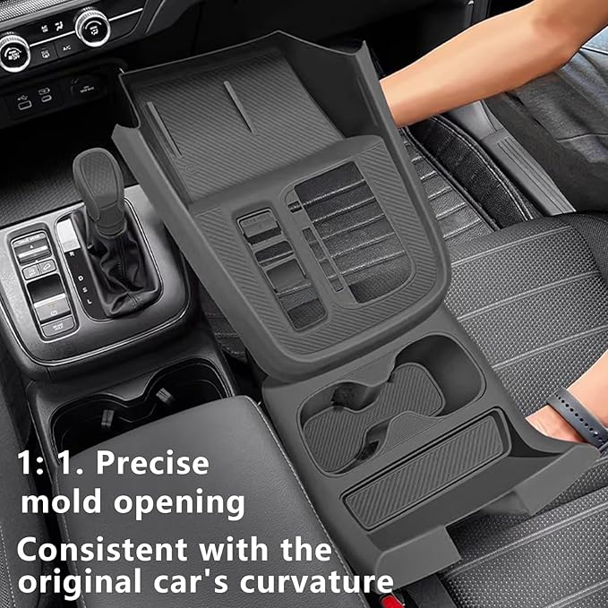 Temmis Center Console Silicone Organizer with Cup Holder for Honda CRV 2023-2026 (Gasoline Version), Full-Wrap Center Consel Electrostatic adsorption Cover for Honda CRV-Black