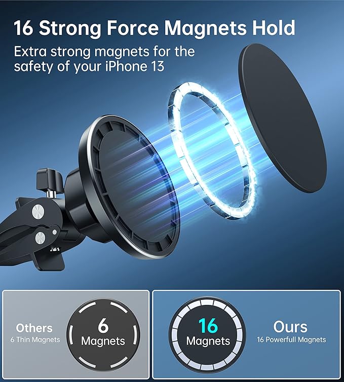 Magnetic Car Mount Phone Holder - Mag Safe Air Vent Phone Mount for Car Compatible with iPhone 15 14 13 12 Pro Max Mini Plus, 360° Adjustable Mag Safe Car Mount Phone Holder for All Phone