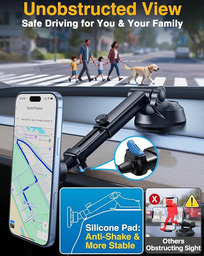 YRU 2026 Military-Grade for Magsafe Car Mount 90+LBS Strong Suction 360° Adjustable Magnetic Phone Holder for Car Dashboard Windshield Vent, Cradle for iPhone 17 16 15 14 13 12 Samsung (Ruby Red)