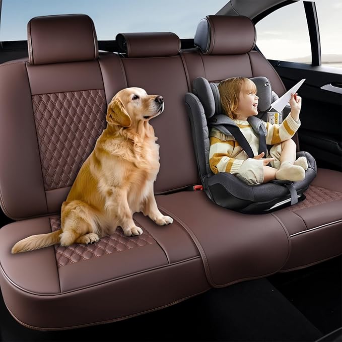 Coverado Leather Rear Seat Covers for Cars, Waterproof Back Seat Cover, Universal Automotive Seat Cushion Protector for Most Cars Trucks SUV (Coffee)