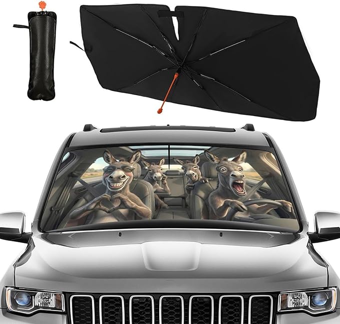 Funny Donkey Print Car Sunshade Umbrella Funny Donkey Windshield Sun Shade for Car Retractable Umbrella Sunshades for Front Window Sun Shades Cover Visor Portector Block UV Rays