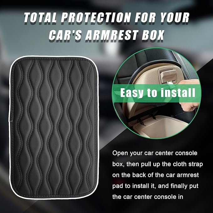 Car Center Console Pad, Waterproof Auto Armrest Seat Box Cover, PU Leather Arm Rest Protector Cushion Pad, Universal Vehicle Interior Protection Accessories for Car SUV (Black)
