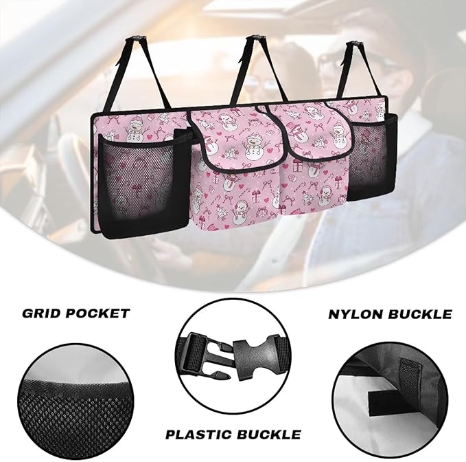 Christmas Snowman Car Trunk Organizer Hanging Auto Back Seat Storage with 4 Pockets Car Interior Accessories for SUV MPV Hatchback Crossover Minivan Truck