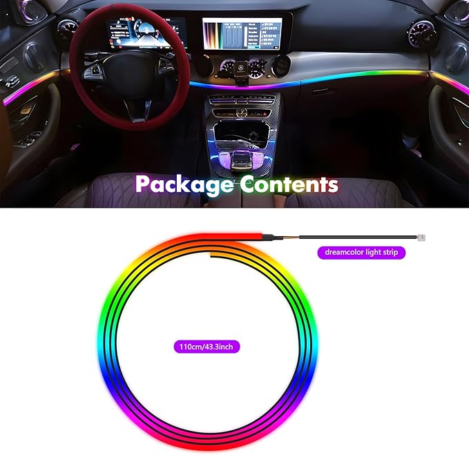 Upgraded Dreamcolor Acrylic Car Interior Lights Strips 43-inch