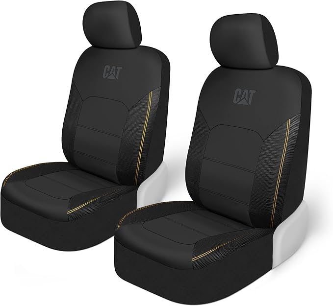 CAT PU Leather Seat Covers for Cars – (2) Front Seat Covers with (4) All-Weather Heavy-Duty Floor Mats for Trucks, Cars, & SUVs Combo Set – Car Interior Protection Liners for Car Seats and Floors